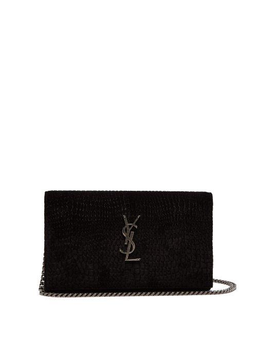 Matchesfashion.com Saint Laurent - Kate Small Crocodile Effect Velvet Cross Body Bag - Womens - Black