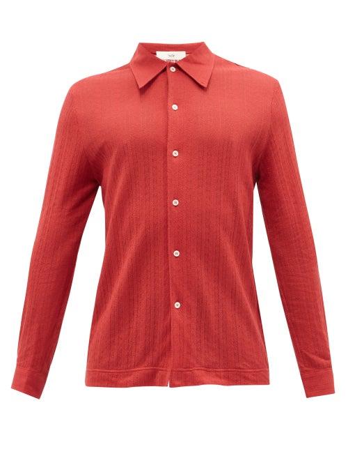 Sfr - Ripley Stripe-jacquard Cotton-blend Shirt - Mens - Red