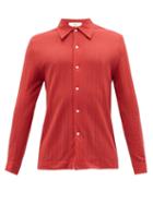 Sfr - Ripley Stripe-jacquard Cotton-blend Shirt - Mens - Red