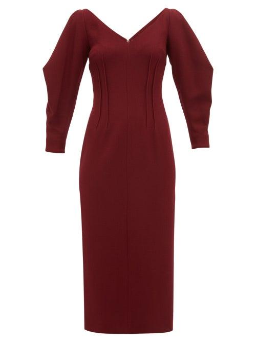 Matchesfashion.com Emilia Wickstead - Calla Wool Crepe Midi Dress - Womens - Burgundy
