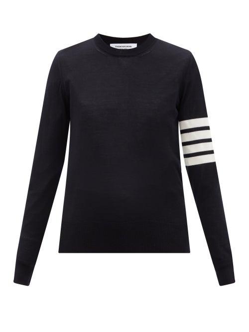 Ladies Rtw Thom Browne - Four-bar Wool Sweater - Womens - Navy