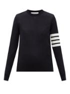 Ladies Rtw Thom Browne - Four-bar Wool Sweater - Womens - Navy