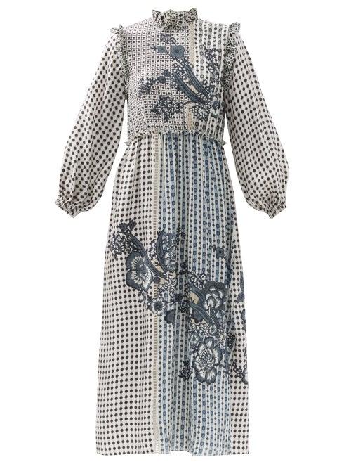 Matchesfashion.com Biyan - Ampera Mosaic-print Silk Dress - Womens - Grey