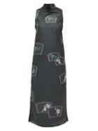 Matchesfashion.com Ganni - Ruched High-neck Floral-embroidered Midi Dress - Womens - Black