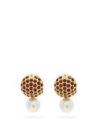 Matchesfashion.com Erdem - Faux-pearl And Crystal-embellished Earrings - Womens - Red Multi
