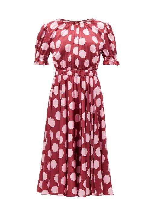 Matchesfashion.com Dolce & Gabbana - Polka-dot Silk-blend Satin Dress - Womens - Burgundy Multi
