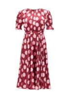 Matchesfashion.com Dolce & Gabbana - Polka-dot Silk-blend Satin Dress - Womens - Burgundy Multi
