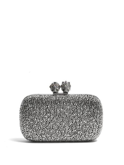 Matchesfashion.com Alexander Mcqueen - Queen And King Crystal Embellished Clutch - Womens - Black Silver
