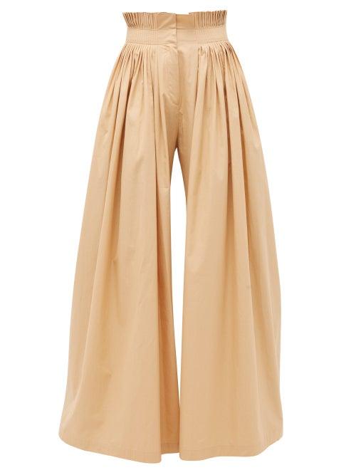 Matchesfashion.com Vika Gazinskaya - Pleated High-rise Cotton Wide-leg Trousers - Womens - Beige