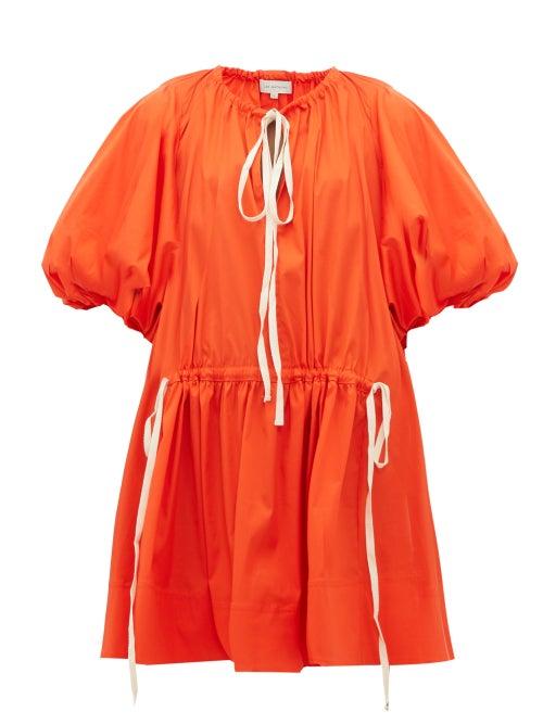 Matchesfashion.com Lee Mathews - Elsie Puff Sleeve Cotton Blend Dress - Womens - Orange