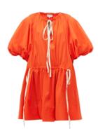 Matchesfashion.com Lee Mathews - Elsie Puff Sleeve Cotton Blend Dress - Womens - Orange