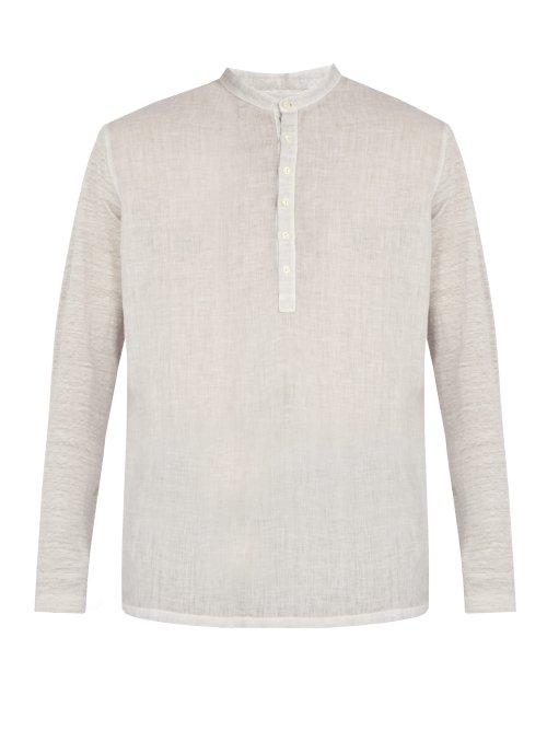 Matchesfashion.com 120% Lino - Henley Long Sleeved Linen T Shirt - Mens - Grey