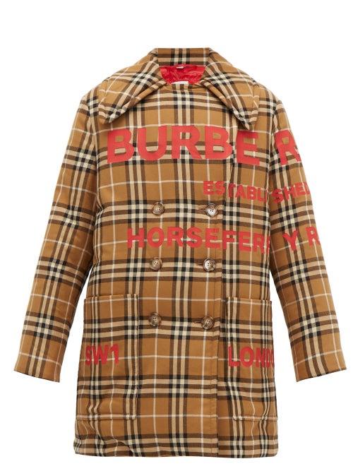 Matchesfashion.com Burberry - Logo Print Cotton Flannel Coat - Womens - Beige Multi