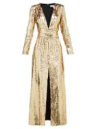 Matchesfashion.com Borgo De Nor - Gisele V Neck Sequinned Maxi Dress - Womens - Gold