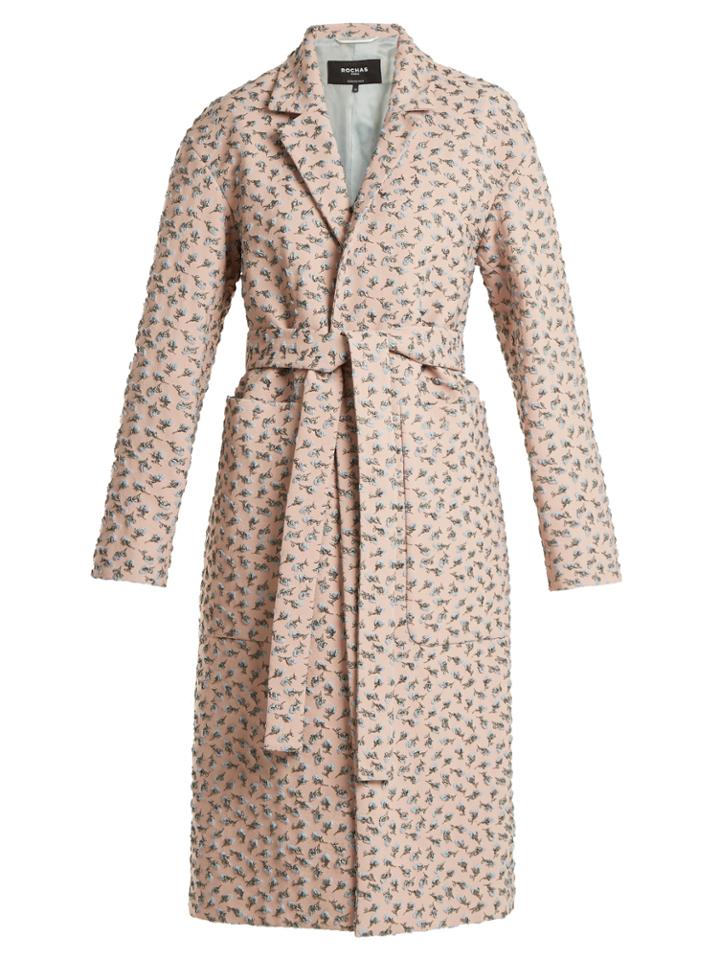 Rochas Rose-brocade Belted Coat