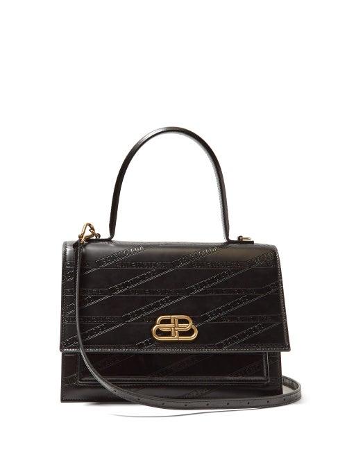 Matchesfashion.com Balenciaga - Sharp Xs Logo Embossed Leather Bag - Womens - Black
