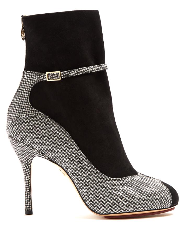 Charlotte Olympia Incognito Hound's-tooth Suede And Wool Boots