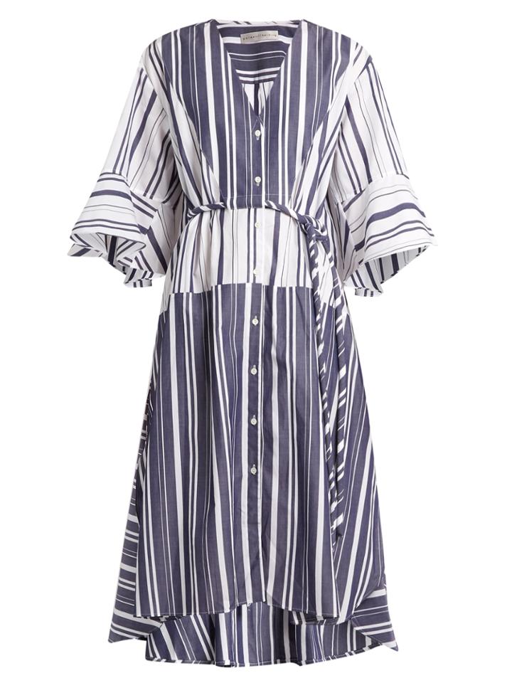 Palmer/harding V-neck Striped Cotton-poplin Dress