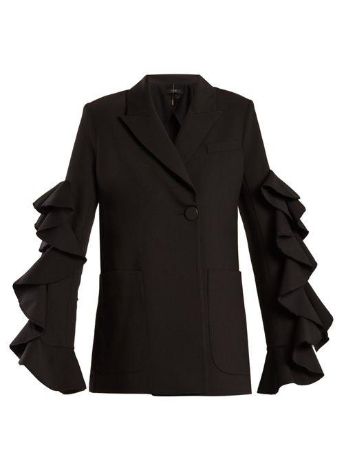 Matchesfashion.com Ellery - Gold Band Double Breasted Ruffle Trimmed Jacket - Womens - Black