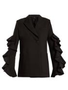 Matchesfashion.com Ellery - Gold Band Double Breasted Ruffle Trimmed Jacket - Womens - Black