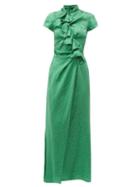 Matchesfashion.com Saloni - Kelly Foliage Jacquard Silk Satin Maxi Dress - Womens - Green