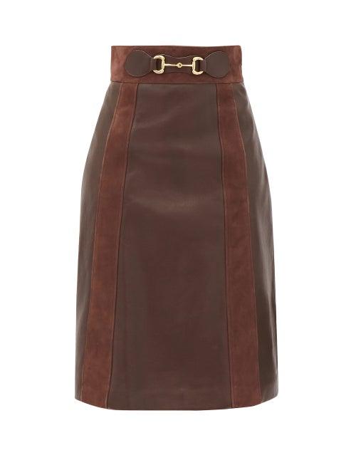 Matchesfashion.com Gucci - Horsebit Leather A-line Skirt - Womens - Brown