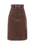 Matchesfashion.com Gucci - Horsebit Leather A-line Skirt - Womens - Brown