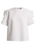 Matchesfashion.com Msgm - Round Neck Ruffle Trimmed Crepe Top - Womens - White