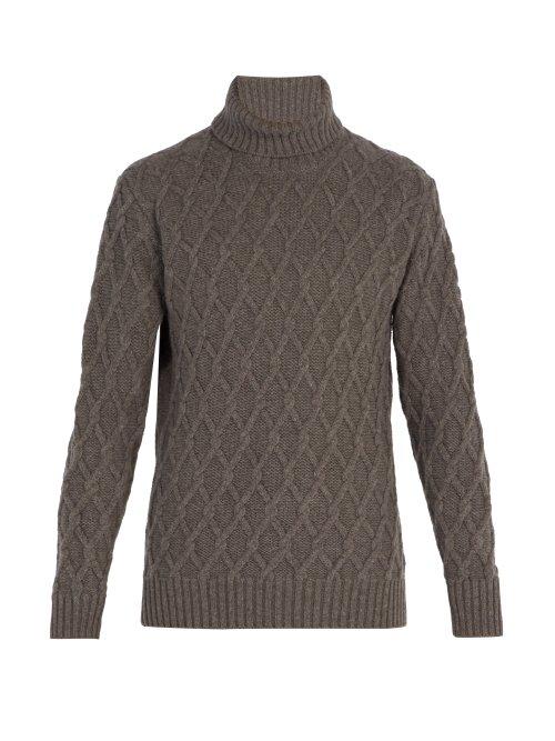Matchesfashion.com Inis Mein - Trellis Cable Knit Wool Roll Neck Sweater - Mens - Grey