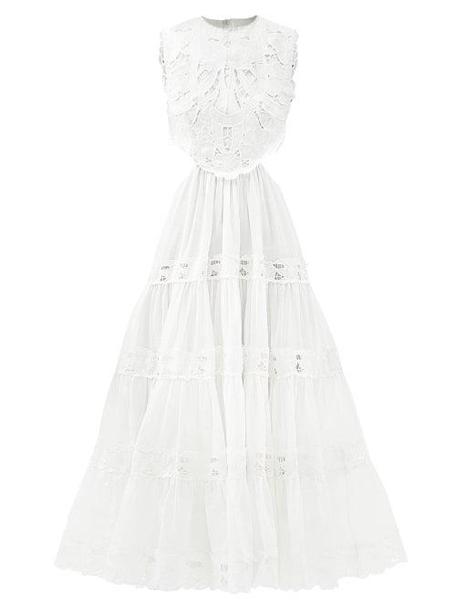 Matchesfashion.com Zimmermann - Cassia Cutout Ramie-blend Midi Dress - Womens - Ivory