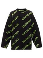 Matchesfashion.com Balenciaga - Logo-intarsia Wool-blend Sweater - Mens - Black Green