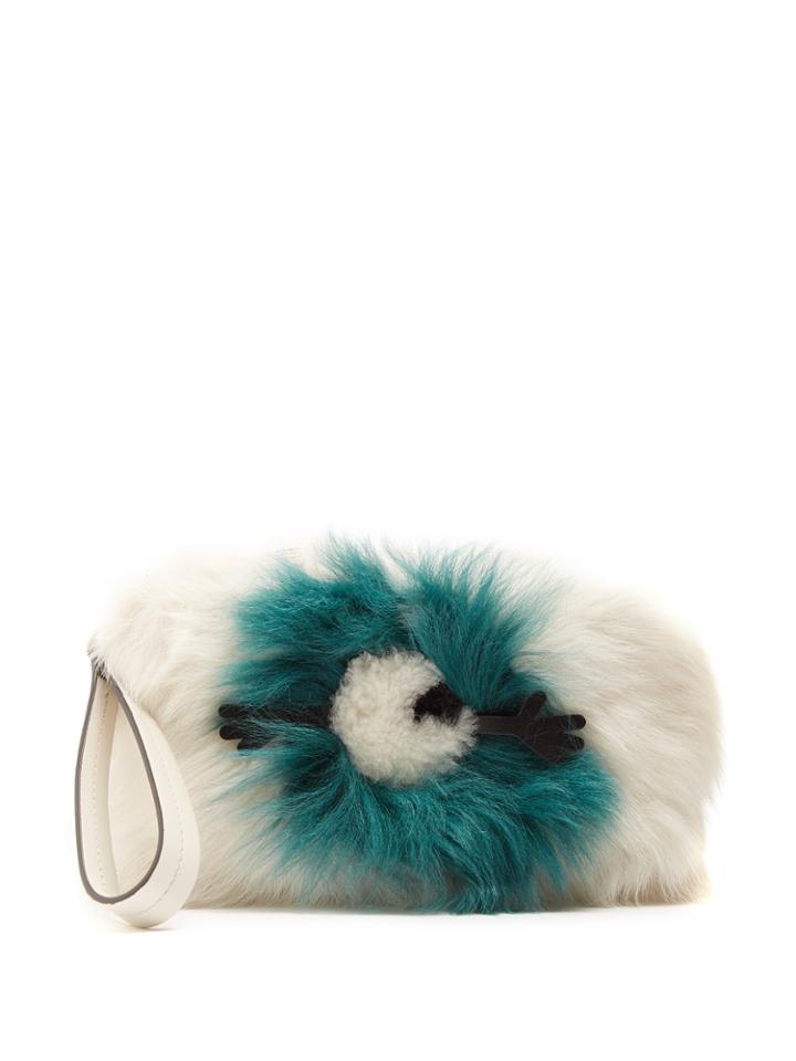 Anya Hindmarch Eyes Shearling-trimmed Fur Pouch