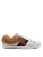 Gucci Ace Bee-embroidered Wool And Leather Trainers