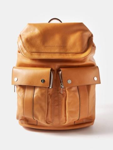 Brunello Cucinelli - Flap-pocket Leather Backpack - Mens - Tan
