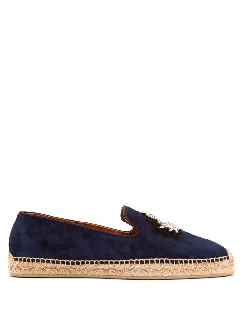 Matchesfashion.com Christian Louboutin - Nanou Zardozi Crest Suede Espadrilles - Mens - Blue