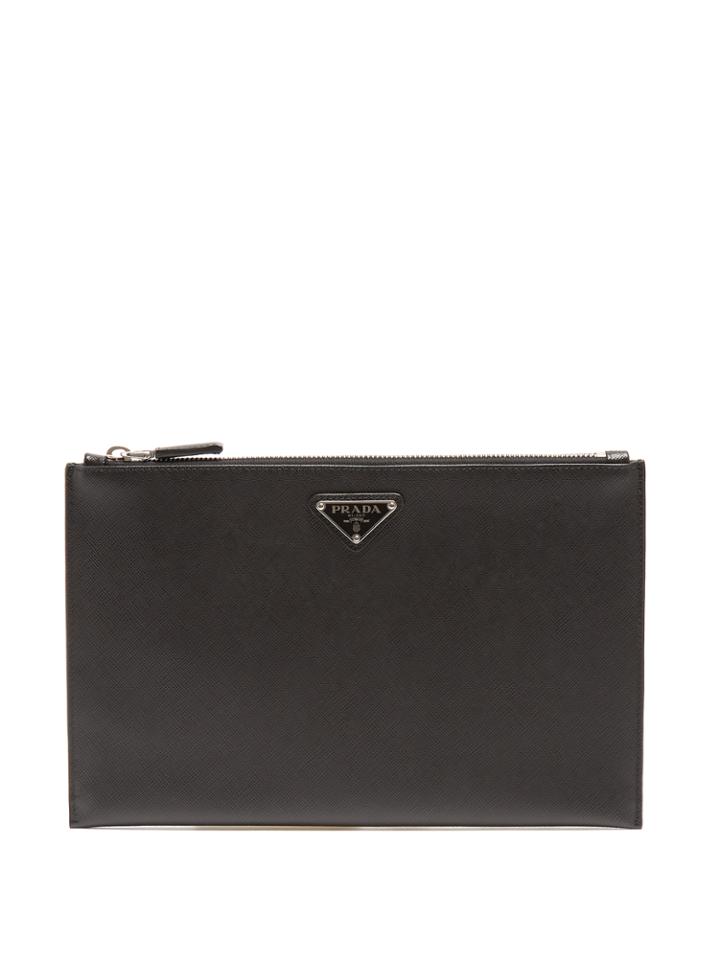 Prada Logo-plaque Saffiano-leather Pouch