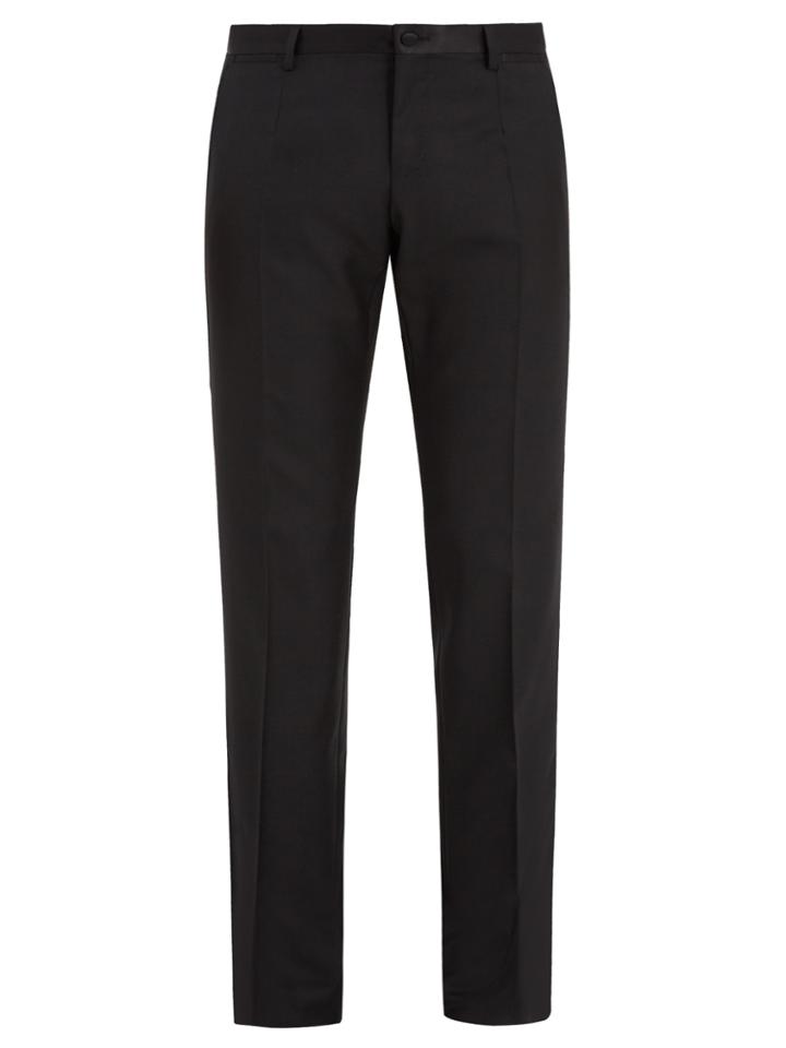 Dolce & Gabbana Satin-trimmed Slim-leg Wool-blend Trousers