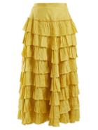 Matchesfashion.com Gucci - Ruffle Tiered Habotai Silk Skirt - Womens - Yellow