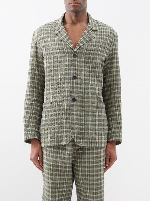 Itoh - Single-breasted Plaid Cotton Blazer - Mens - Green
