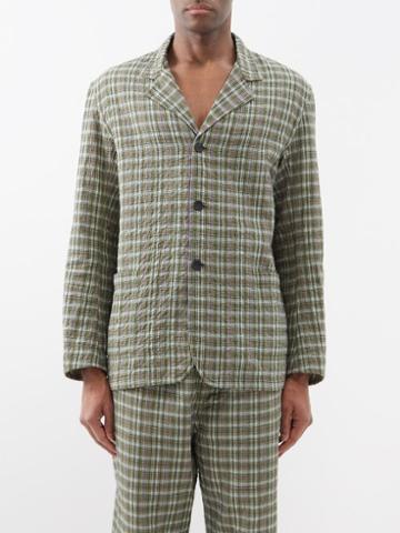 Itoh - Single-breasted Plaid Cotton Blazer - Mens - Green