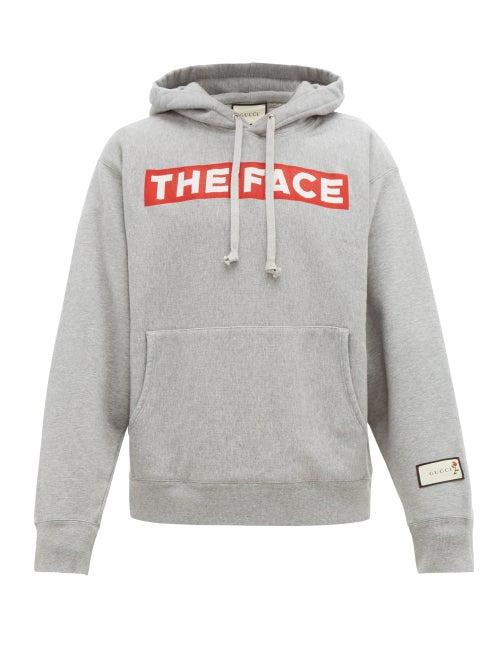 Matchesfashion.com Gucci - The Face Print Cotton Hooded Sweatshirt - Mens - Grey