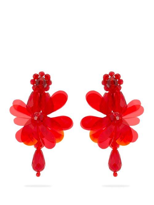 Matchesfashion.com Simone Rocha - Floral Drop Beaded Earrings - Womens - Red