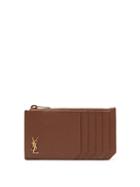 Saint Laurent - Ysl-monogram Zipped Leather Cardholder - Mens - Brown