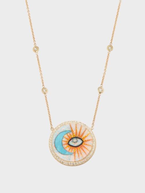 Jacquie Aiche - Evil Eye Moon Diamond, Opal & 14kt Gold Necklace - Womens - Multi