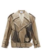Vaquera - Vinyl And Canvas Biker Jacket - Womens - Grey