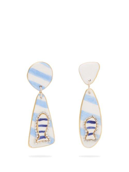 Matchesfashion.com Sonia Boyajian - Miller Mismatched Ceramic Drop Earrings - Womens - Blue