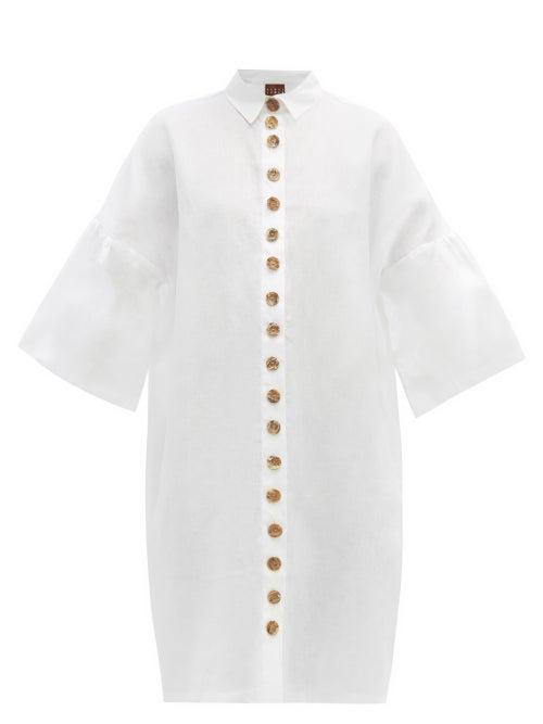 Matchesfashion.com Albus Lumen - Lerache Textured Button Linen Mini Shirtdress - Womens - White