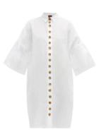 Matchesfashion.com Albus Lumen - Lerache Textured Button Linen Mini Shirtdress - Womens - White