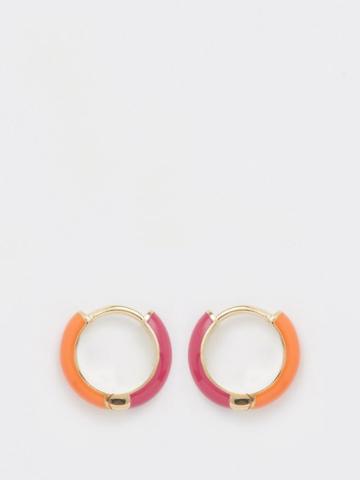 Fry Powers - Enamelled 14kt-gold Hoop Earrings - Womens - Orange Multi