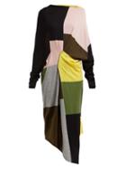 Matchesfashion.com Colville - Colour Block Asymmetric Wool Midi Dress - Womens - Multi